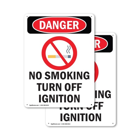 Signmission No Smoking Turn Off Ignition Danger Sign, Plastic, 18in W x 24in L, 2PK OS-2PACK-DS-P-1824-V-1490